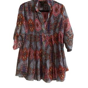 Ali Miles Red and Blue Patterned Blouse
